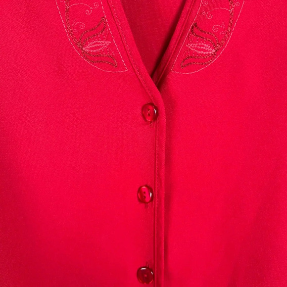 Norton McNaughton V-Neck Button Down Blouse Red Floral Embroidered Women's Sz 1X - Picture 7 of 11